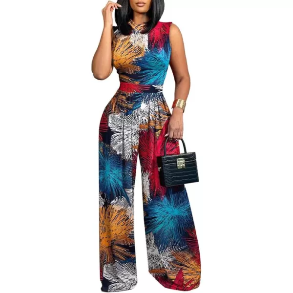 LYANER Women's Elegant Crewneck Sleeveless High Waist Long Wide Leg Pant Jumpsuit Romper