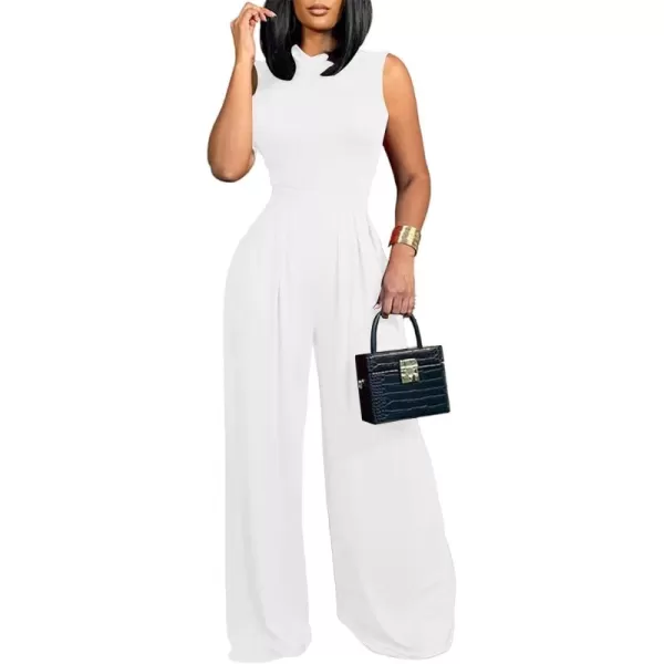 LYANER Women's Elegant Crewneck Sleeveless High Waist Long Wide Leg Pant Jumpsuit Romper