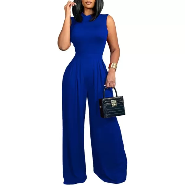 LYANER Women's Elegant Crewneck Sleeveless High Waist Long Wide Leg Pant Jumpsuit Romper