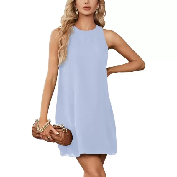LYANER Women's Elegant Crewneck Sleeveless Loose Fitted Basis Tank Mini Dresses