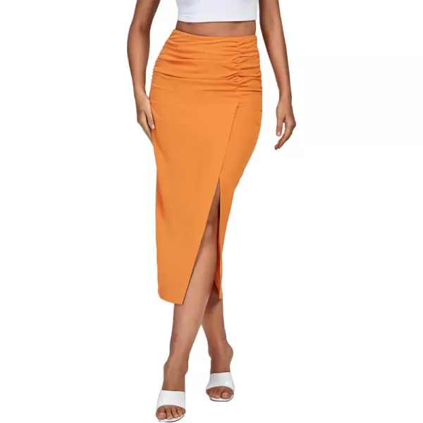 LYANER Women's Elegant High Waist Split Front Pencil Bodycon Solid Long Midi Skirt