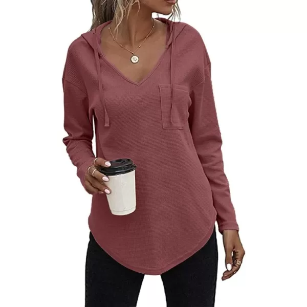 LYANER Women's Fashion V Neck Long Sleeve Waffle Hoodies Sweatshirt with Pocket