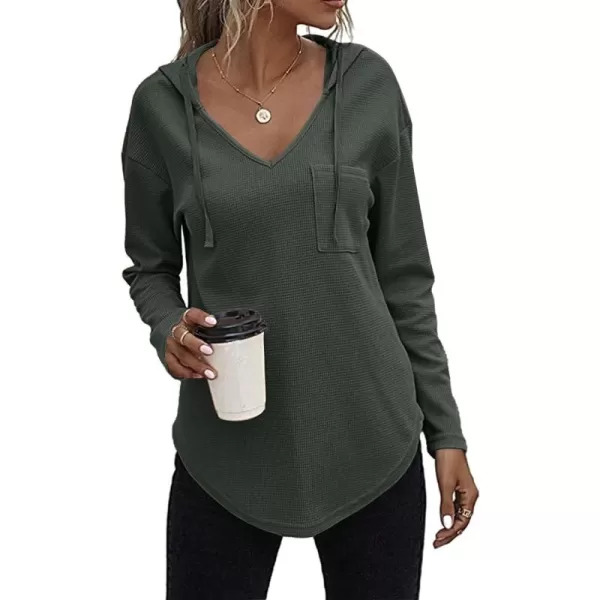 LYANER Women's Fashion V Neck Long Sleeve Waffle Hoodies Sweatshirt with Pocket