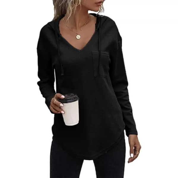 LYANER Women's Fashion V Neck Long Sleeve Waffle Hoodies Sweatshirt with Pocket