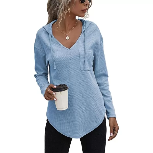 LYANER Women's Fashion V Neck Long Sleeve Waffle Hoodies Sweatshirt with Pocket