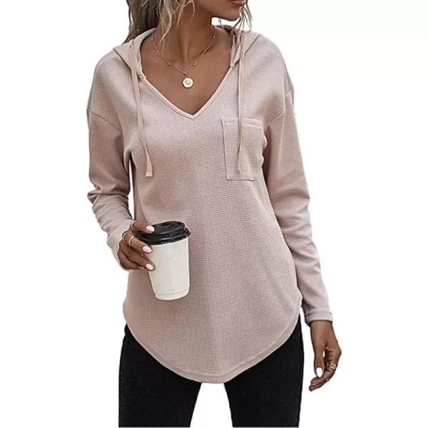 LYANER Women's Fashion V Neck Long Sleeve Waffle Hoodies Sweatshirt with Pocket