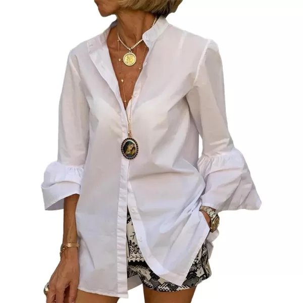 LYANER Women's Flare Long Sleeve Stand Collar Button Down Blouse Shirt Top