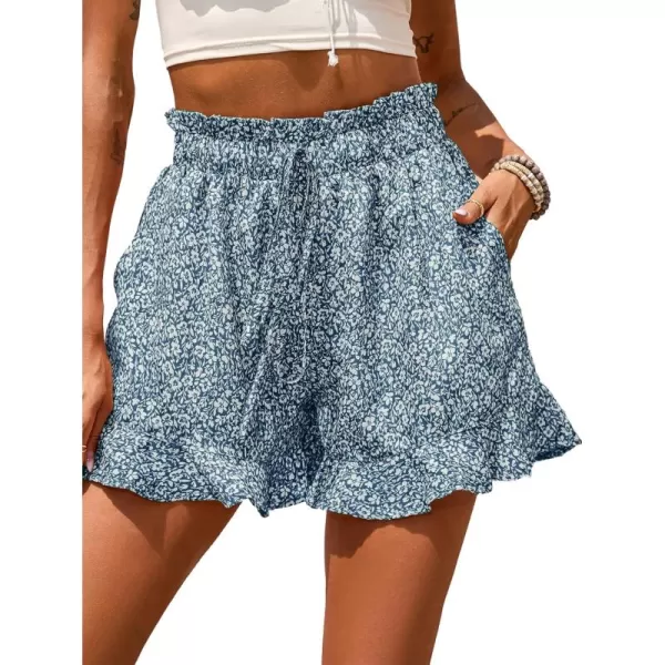 LYANER Women's Floral Print Elastic High Waist Ruffle Beach Shorts with Pockets