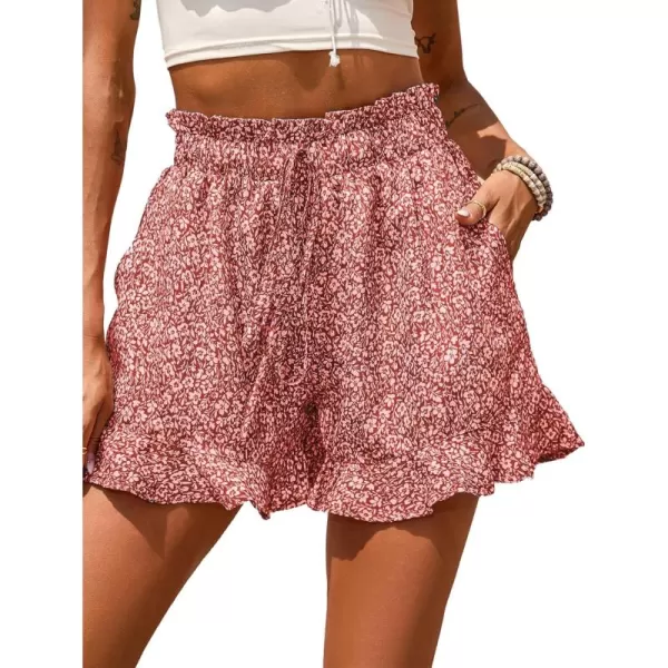 LYANER Women's Floral Print Elastic High Waist Ruffle Beach Shorts with Pockets