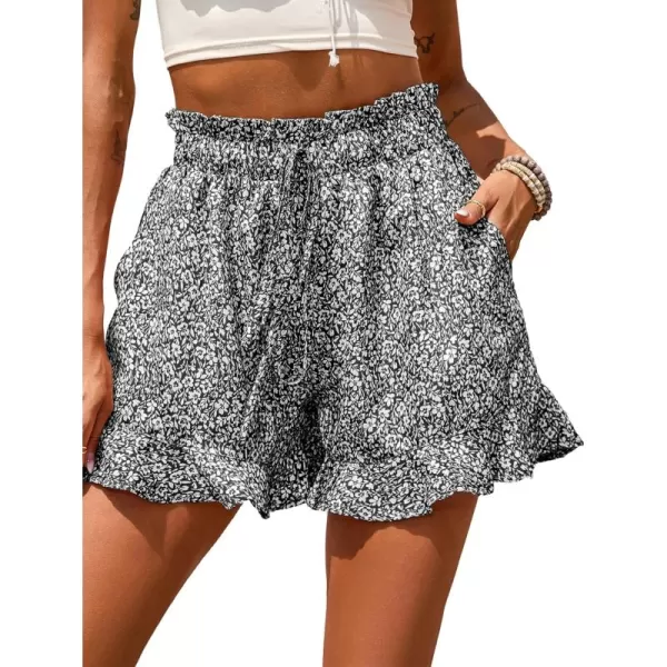 LYANER Women's Floral Print Elastic High Waist Ruffle Beach Shorts with Pockets