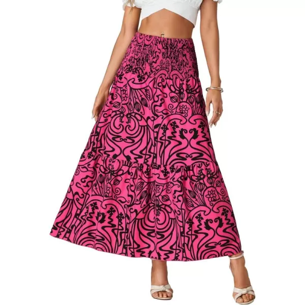 LYANER Women's Floral Print Elastic High Waist Ruffle Hem Swing A-line Midi Skirt