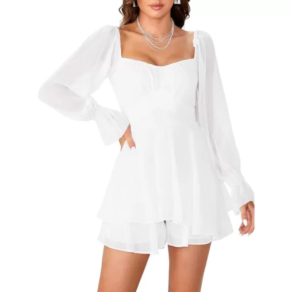 LYANER Women's Floral Print Off Shoulder Long Sleeve Ruffle Hem Romper Short Jumpsuit