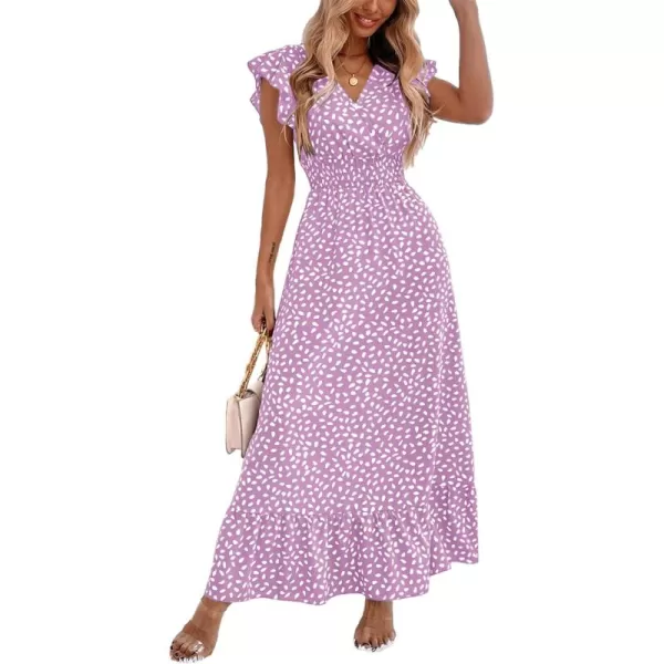 LYANER Women's Floral Print V Neck Ruffle Cap Sleeve Ruffle Hem Flowy Midi Dress