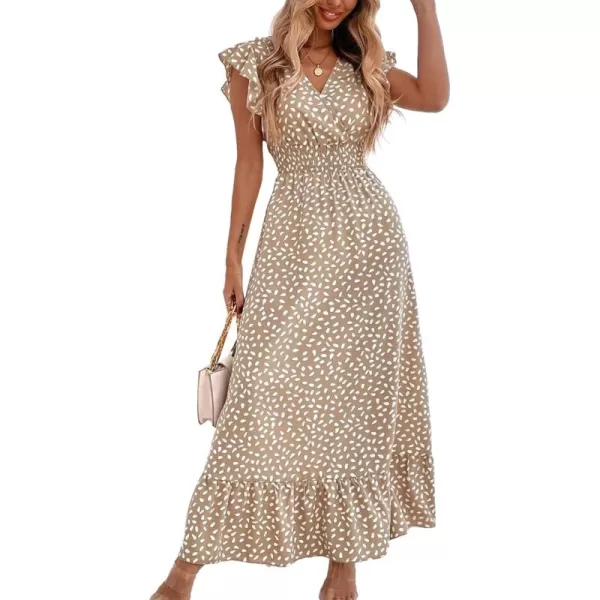 LYANER Women's Floral Print V Neck Ruffle Cap Sleeve Ruffle Hem Flowy Midi Dress