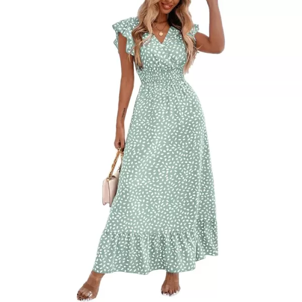 LYANER Women's Floral Print V Neck Ruffle Cap Sleeve Ruffle Hem Flowy Midi Dress