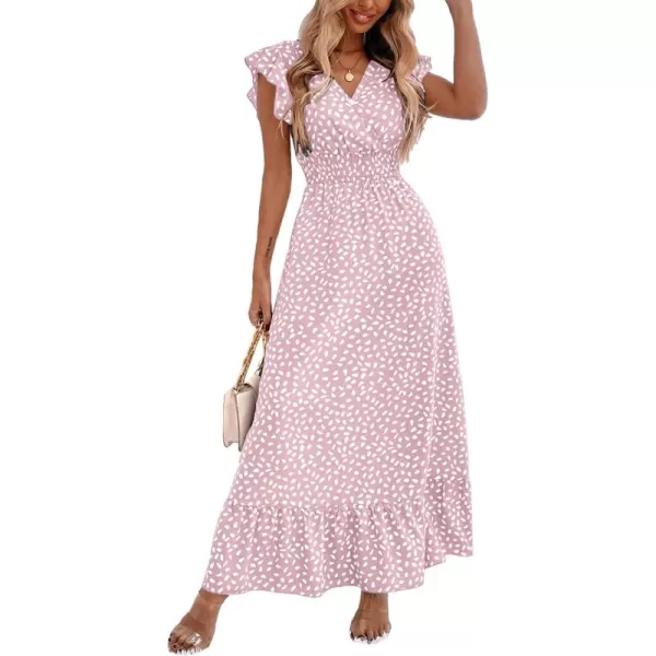 LYANER Women's Floral Print V Neck Ruffle Cap Sleeve Ruffle Hem Flowy Midi Dress