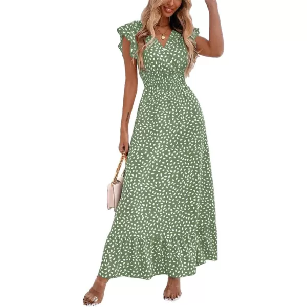 LYANER Women's Floral Print V Neck Ruffle Cap Sleeve Ruffle Hem Flowy Midi Dress