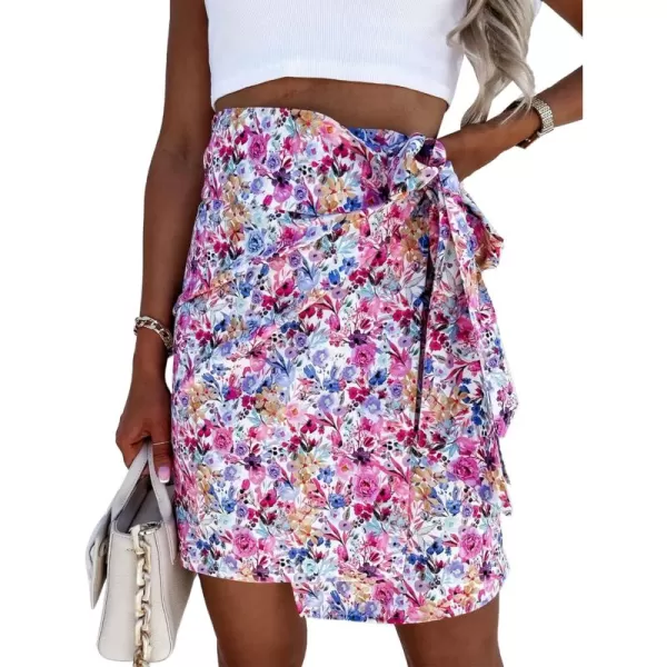 LYANER Women's Floral Print Wrap High Waist Tie Knot Asymmetrical Short Skirt