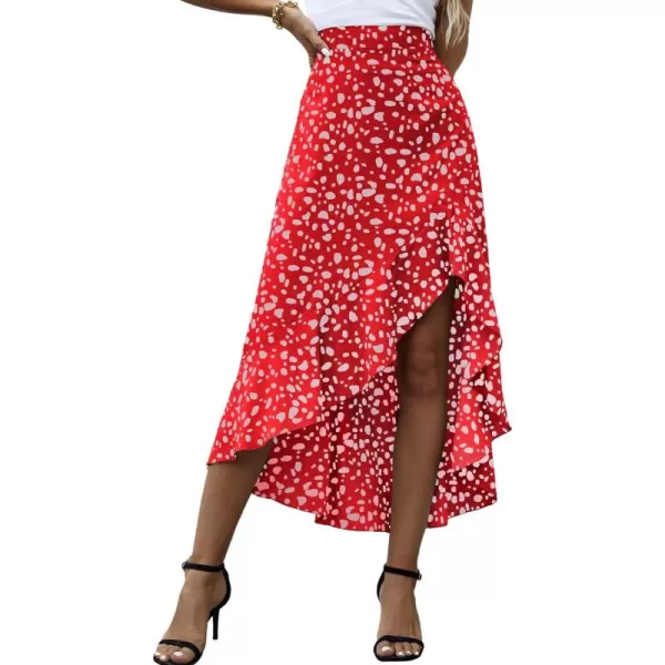 LYANER Women's Floral Printed Split High Low Ruffle Hem Elastic Waist Midi Skirt