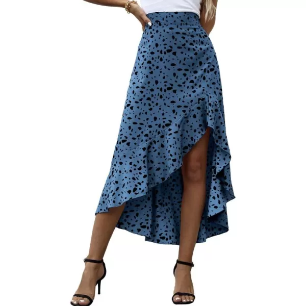 LYANER Women's Floral Printed Split High Low Ruffle Hem Elastic Waist Midi Skirt