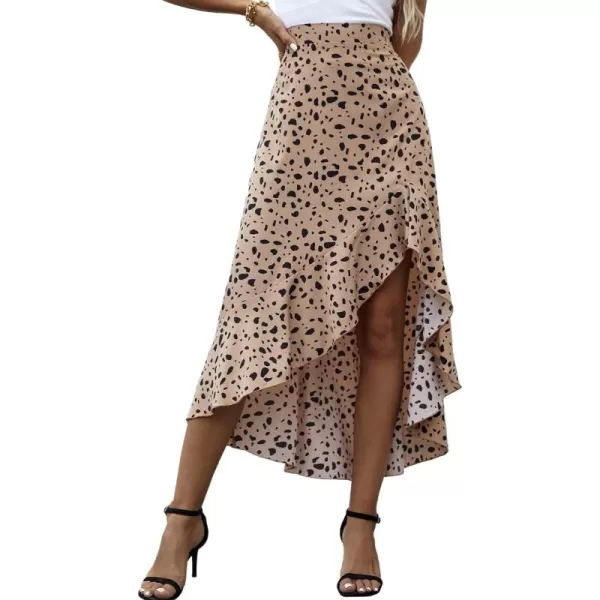 LYANER Women's Floral Printed Split High Low Ruffle Hem Elastic Waist Midi Skirt