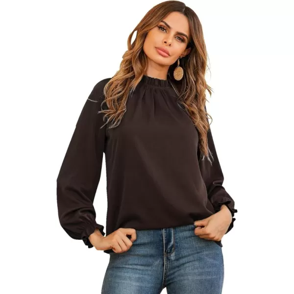 LYANER Women's Frill Mock Neck Flounce Long Sleeve Solid Blouse Office Shirt Top