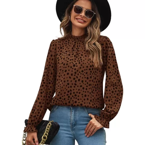 LYANER Women's Frill Mock Neck Flounce Long Sleeve Solid Blouse Office Shirt Top