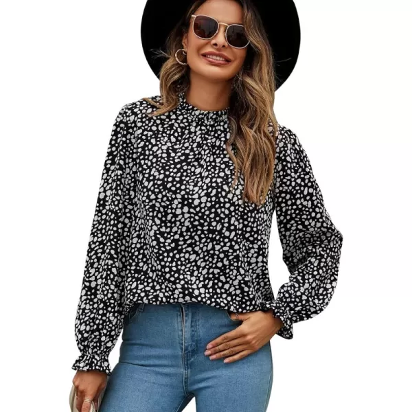 LYANER Women's Frill Mock Neck Flounce Long Sleeve Solid Blouse Office Shirt Top