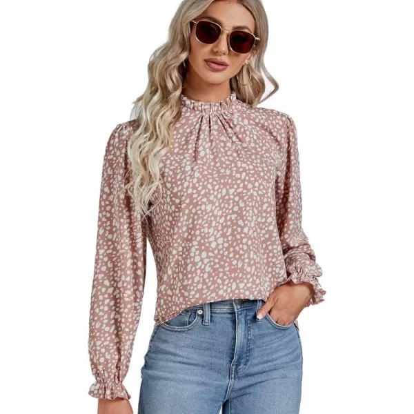 LYANER Women's Frill Mock Neck Flounce Long Sleeve Solid Blouse Office Shirt Top