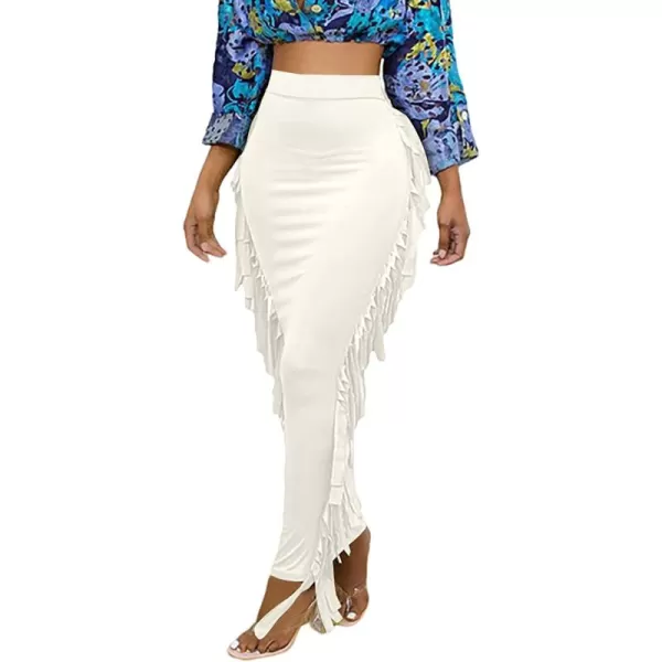 LYANER Women's Fringed Side Tassels Elastic Waist Slim Bodycon Pencil Maxi Skirts