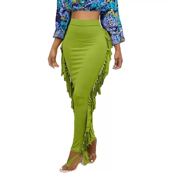 LYANER Women's Fringed Side Tassels Elastic Waist Slim Bodycon Pencil Maxi Skirts