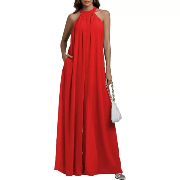 LYANER Women's Halter Neck Sleeveless Chiffon Wide Leg Long Pants Jumpsuit Romper