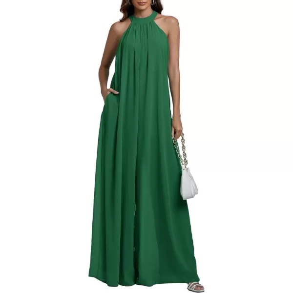 LYANER Women's Halter Neck Sleeveless Chiffon Wide Leg Long Pants Jumpsuit Romper