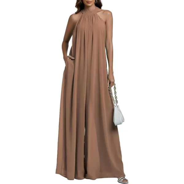 LYANER Women's Halter Neck Sleeveless Chiffon Wide Leg Long Pants Jumpsuit Romper