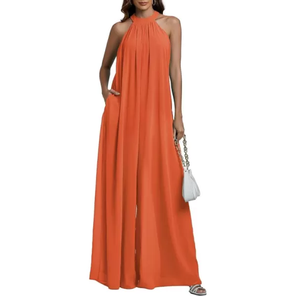 LYANER Women's Halter Neck Sleeveless Chiffon Wide Leg Long Pants Jumpsuit Romper