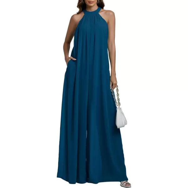 LYANER Women's Halter Neck Sleeveless Chiffon Wide Leg Long Pants Jumpsuit Romper