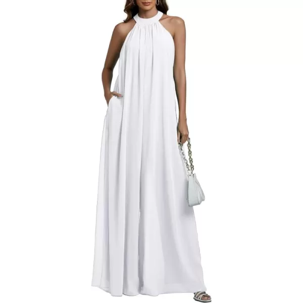 LYANER Women's Halter Neck Sleeveless Chiffon Wide Leg Long Pants Jumpsuit Romper