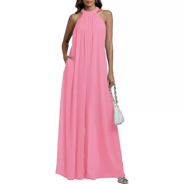 LYANER Women's Halter Neck Sleeveless Chiffon Wide Leg Long Pants Jumpsuit Romper