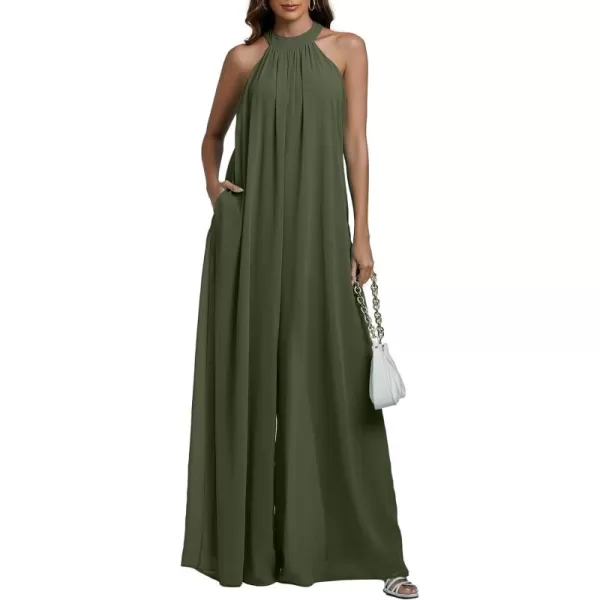 LYANER Women's Halter Neck Sleeveless Chiffon Wide Leg Long Pants Jumpsuit Romper