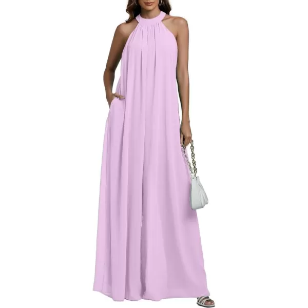 LYANER Women's Halter Neck Sleeveless Chiffon Wide Leg Long Pants Jumpsuit Romper