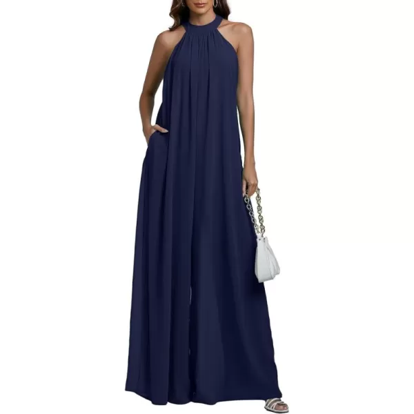 LYANER Women's Halter Neck Sleeveless Chiffon Wide Leg Long Pants Jumpsuit Romper