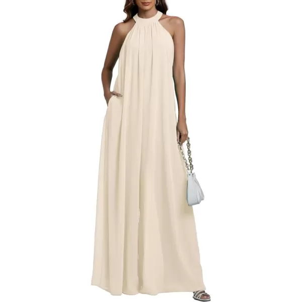 LYANER Women's Halter Neck Sleeveless Chiffon Wide Leg Long Pants Jumpsuit Romper