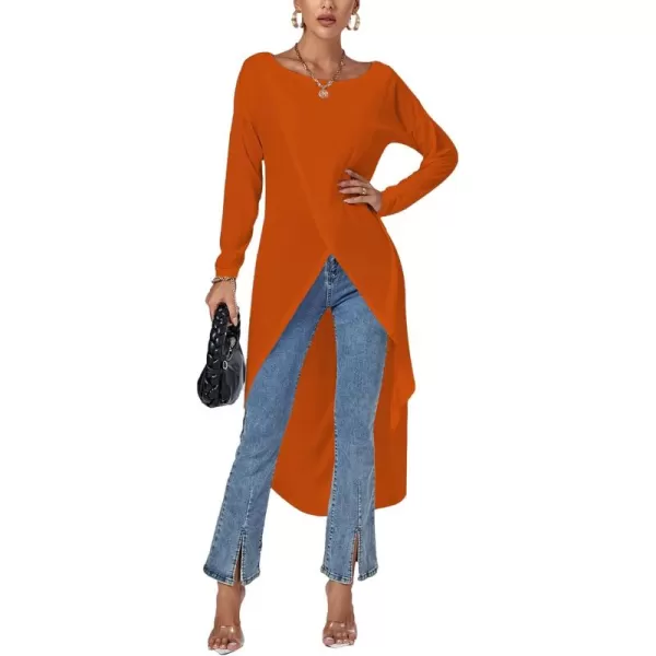 LYANER Women's High Low Long Sleeve Wrap Front Split Hem Long Shirt Blouse Tunic Top