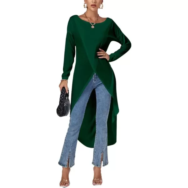 LYANER Women's High Low Long Sleeve Wrap Front Split Hem Long Shirt Blouse Tunic Top