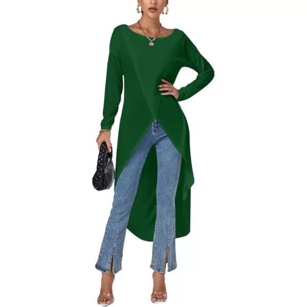 LYANER Women's High Low Long Sleeve Wrap Front Split Hem Long Shirt Blouse Tunic Top