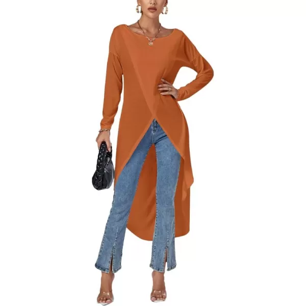 LYANER Women's High Low Long Sleeve Wrap Front Split Hem Long Shirt Blouse Tunic Top