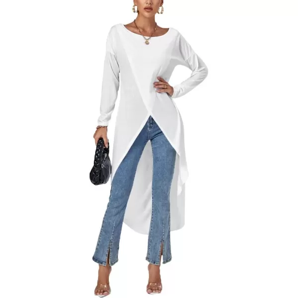 LYANER Women's High Low Long Sleeve Wrap Front Split Hem Long Shirt Blouse Tunic Top