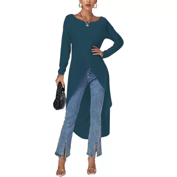 LYANER Women's High Low Long Sleeve Wrap Front Split Hem Long Shirt Blouse Tunic Top