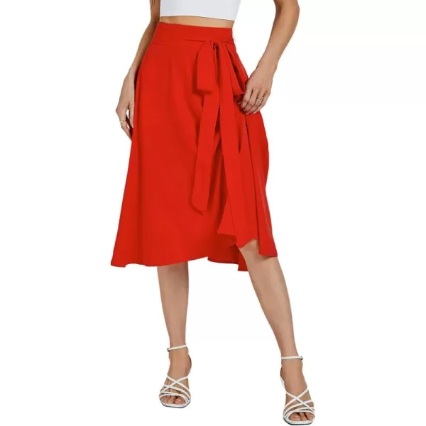 LYANER Women's High Waist Belted Zip Back A-line Work Plain Midi Skirt with Pockets