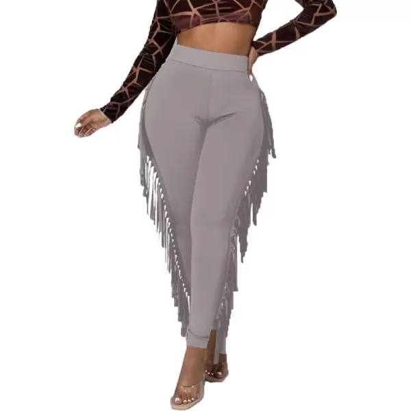 LYANER Women's High Waist Fringe Jogger Sweatpants Tassels Side Bodycon Pants